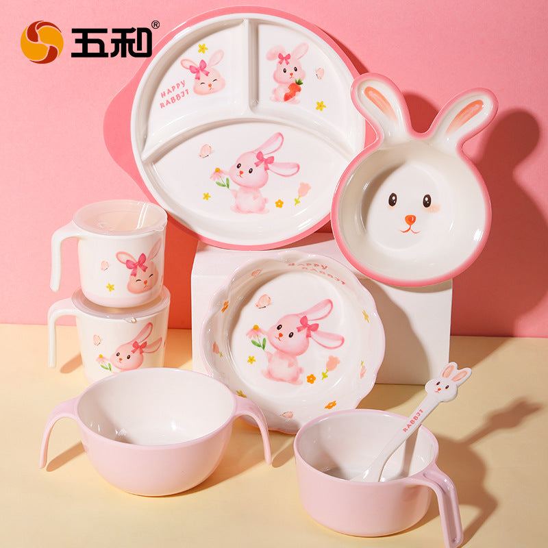 Pink cute rabbit children's tableware